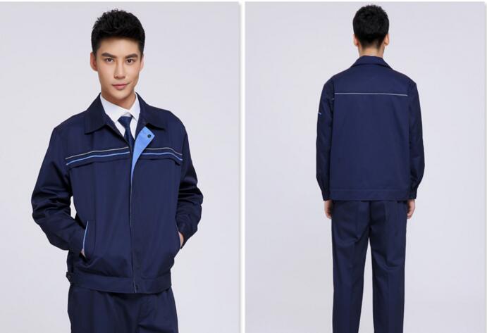 藏藍色工作服正面，背面展示