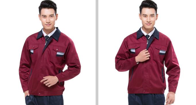 紫紅色滌棉工作服背面